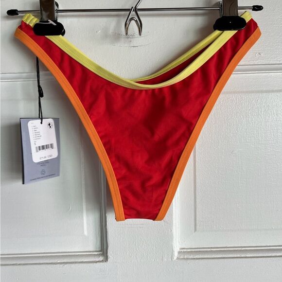 Nwt free people The 90s Duo Pant it’s now coo Sipora red orange Colorblock - Picture 7 of 8